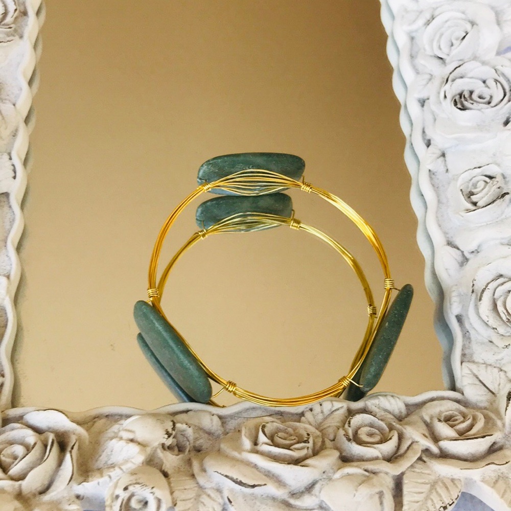 3/$25 Olive Jade Marble Stone Bangle Bracelet